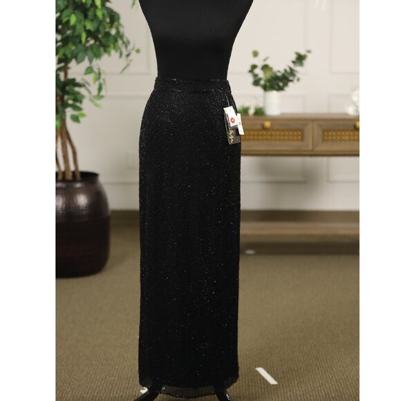 Full Beaded SAKS FIFTH AVENUE Black long black Slit MAXI skirt - Picture 1 of 11